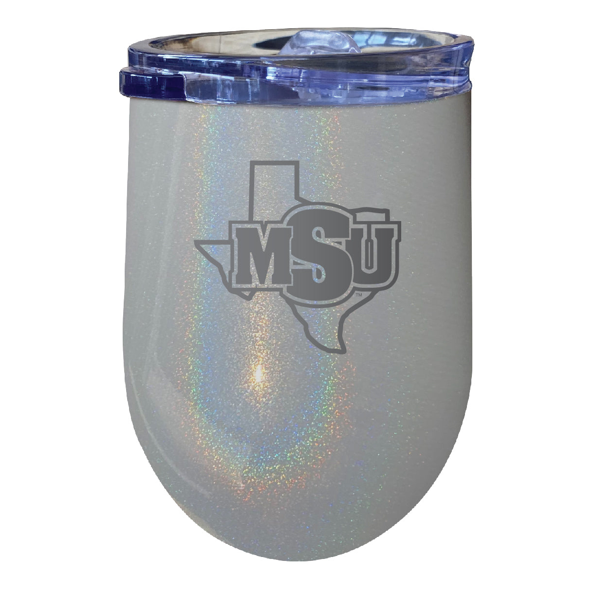 Midwestern State University Mustangs 12 Oz Laser Etched Insulated Wine Stainless Steel Tumbler Rainbow Glitter Grey