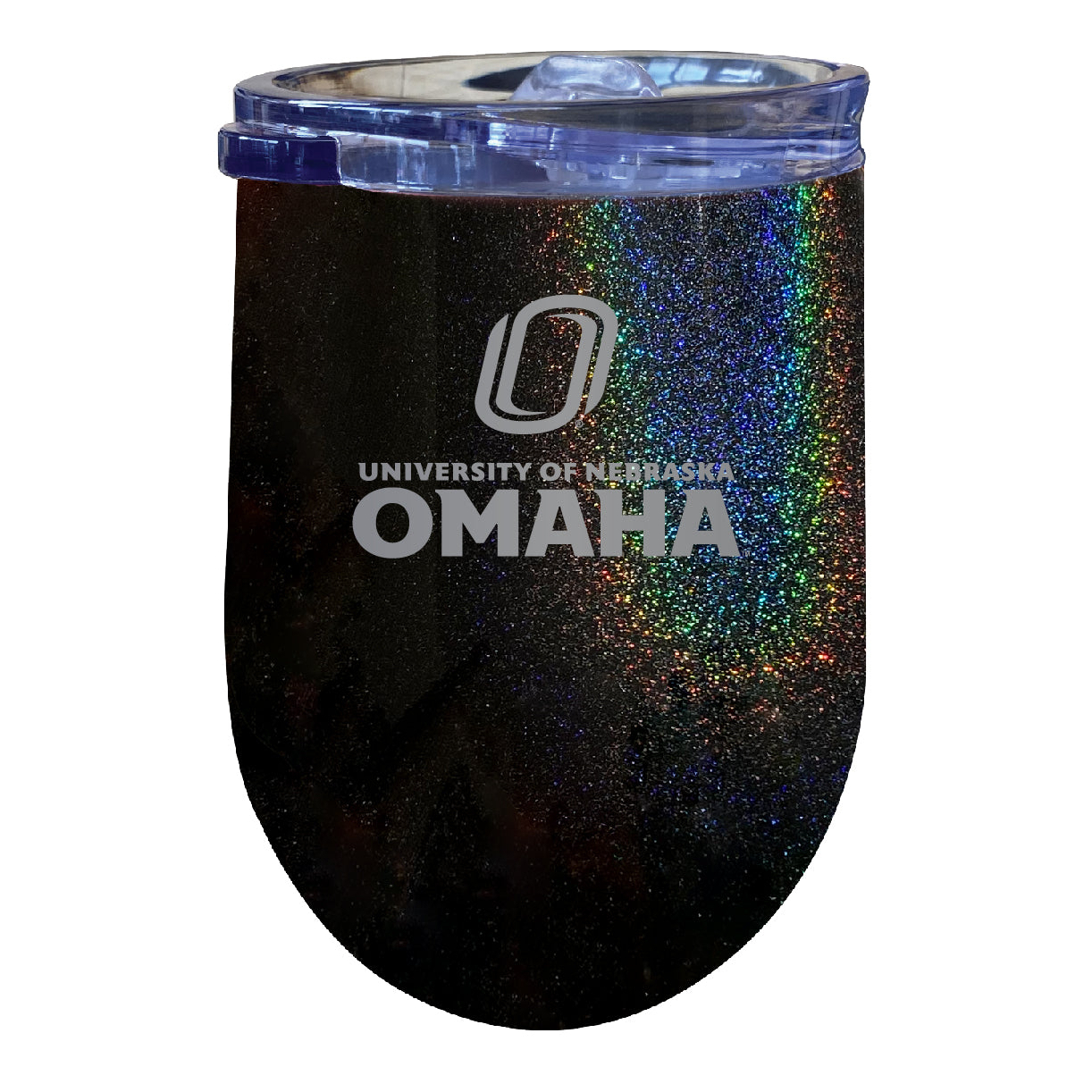 Nebraska At Omaha 12 Oz Laser Etched Insulated Wine Stainless Steel Tumbler Rainbow Glitter Black
