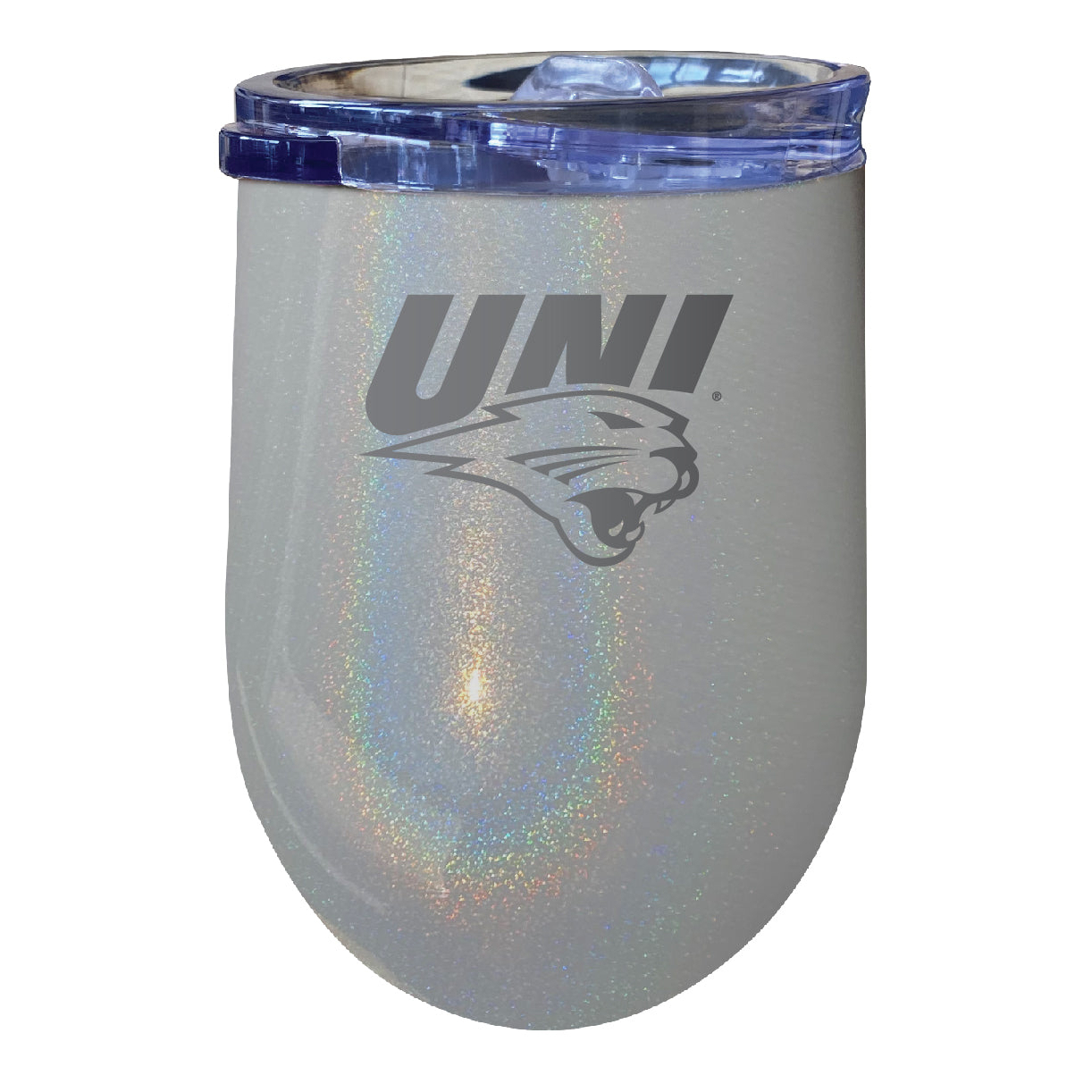 Northern Iowa Panthers 12 Oz Laser Etched Insulated Wine Stainless Steel Tumbler Rainbow Glitter Grey