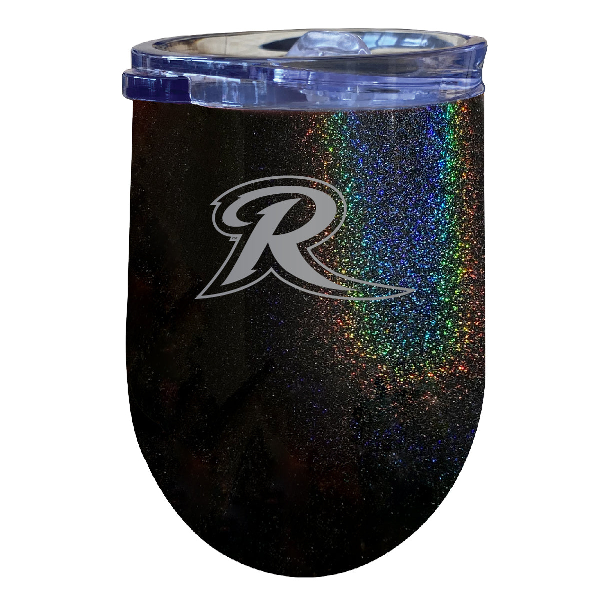Rider University Broncs 12 Oz Laser Etched Insulated Wine Stainless Steel Tumbler Rainbow Glitter Black
