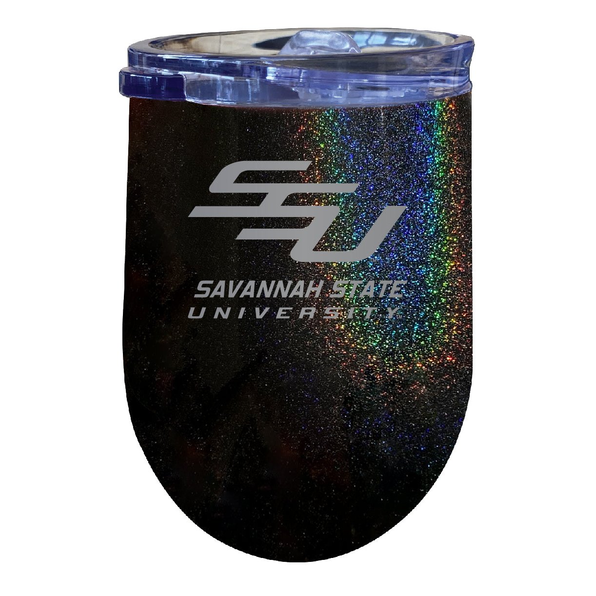 Savannah State University 12 Oz Laser Etched Insulated Wine Stainless Steel Tumbler Rainbow Glitter Grey
