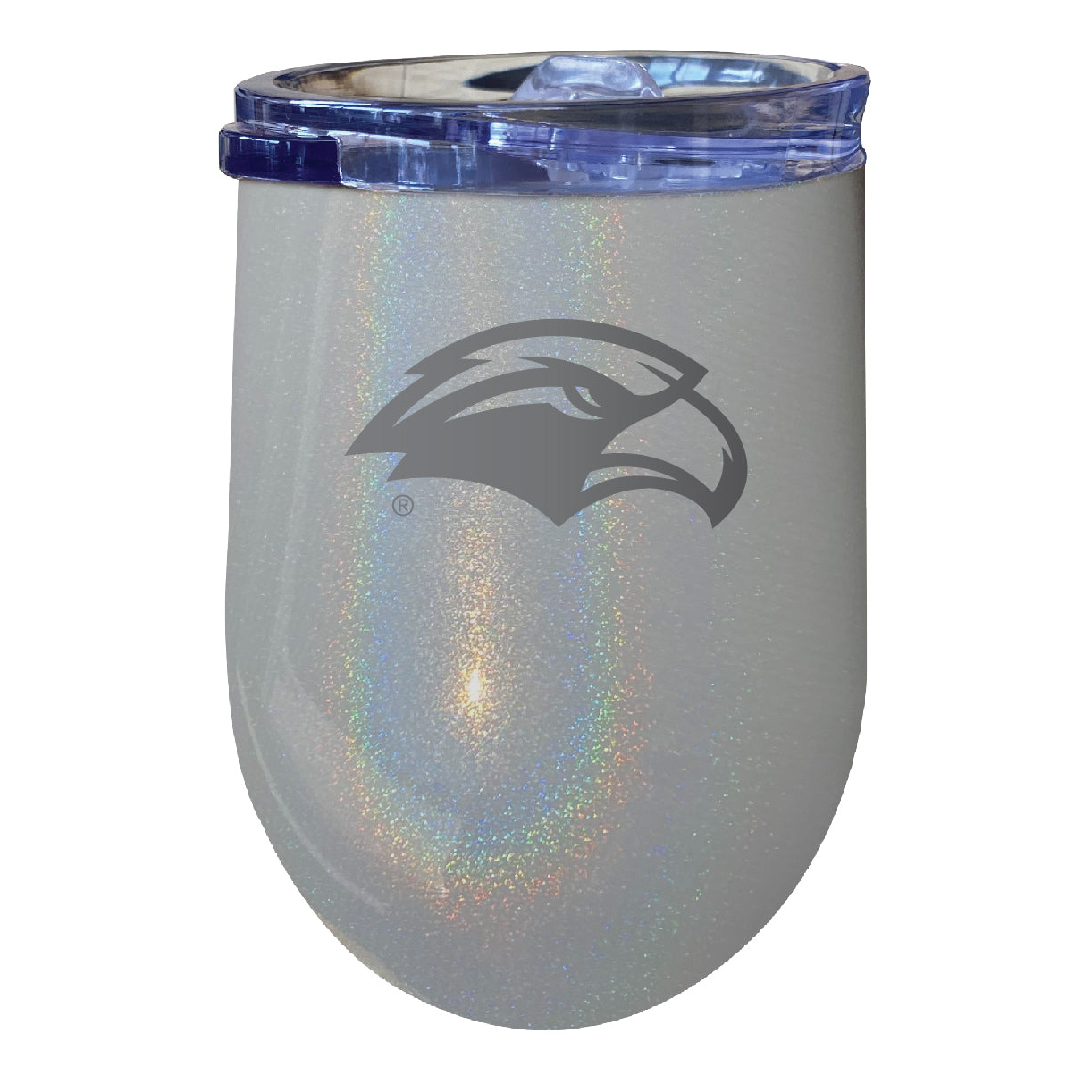 Southern Mississippi Golden Eagles 12 Oz Laser Etched Insulated Wine Stainless Steel Tumbler Rainbow Glitter Grey