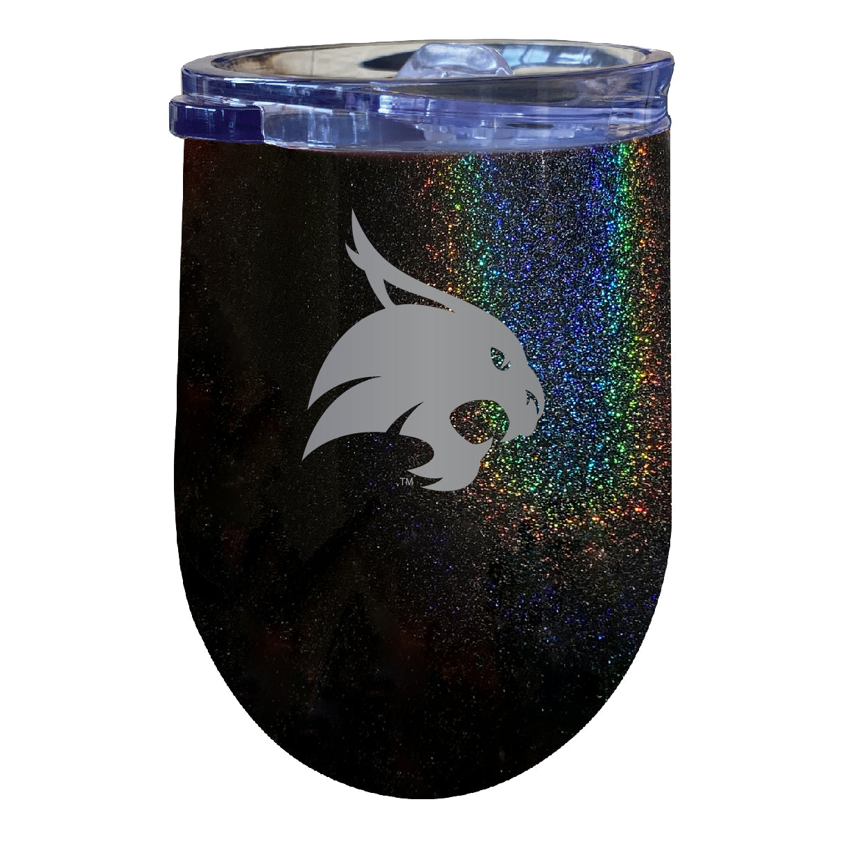 Texas State Bobcats 12 Oz Laser Etched Insulated Wine Stainless Steel Tumbler Rainbow Glitter Black