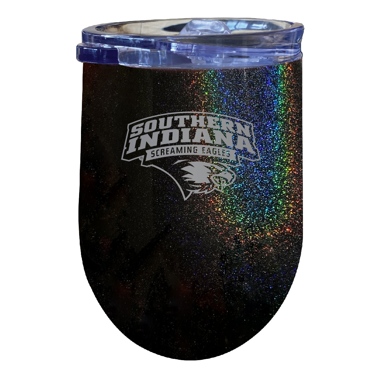 University Of Southern Indiana 12 Oz Laser Etched Insulated Wine Stainless Steel Tumbler Rainbow Glitter Black