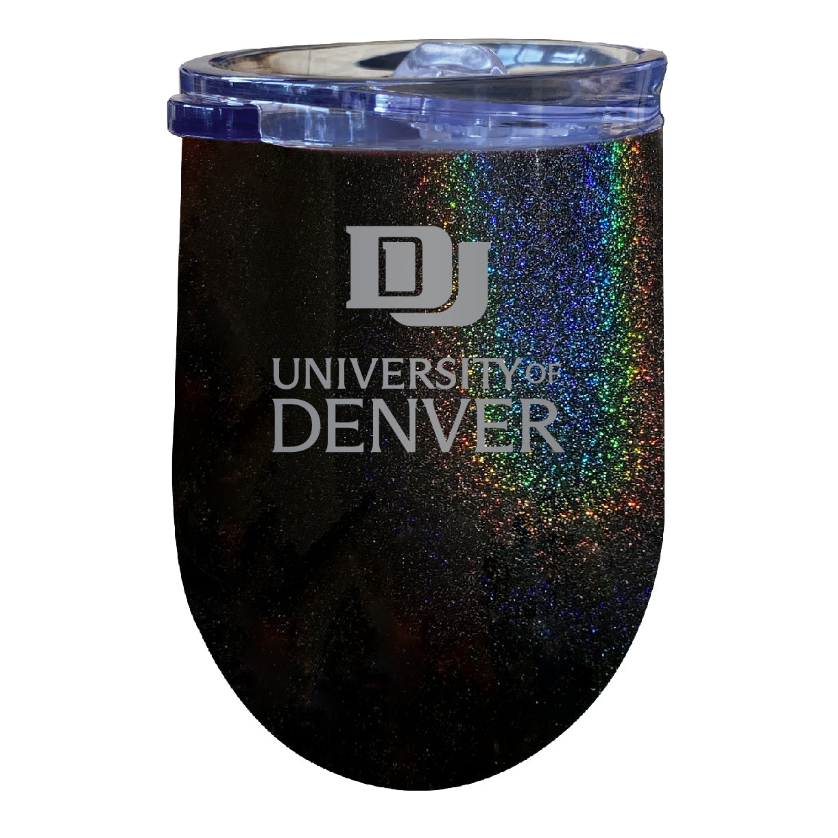 University Of Denver Pioneers 12 Oz Laser Etched Insulated Wine Stainless Steel Tumbler Rainbow Glitter Black