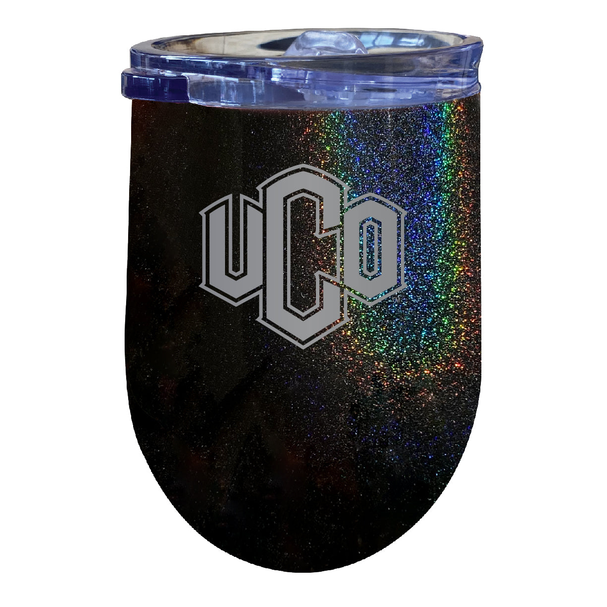 University Of Central Oklahoma Bronchos 12 Oz Laser Etched Insulated Wine Stainless Steel Tumbler Rainbow Glitter Black