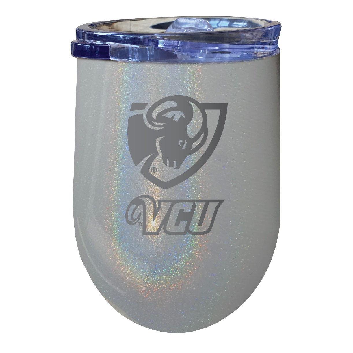 Virginia Commonwealth 12 Oz Laser Etched Insulated Wine Stainless Steel Tumbler Rainbow Glitter Grey