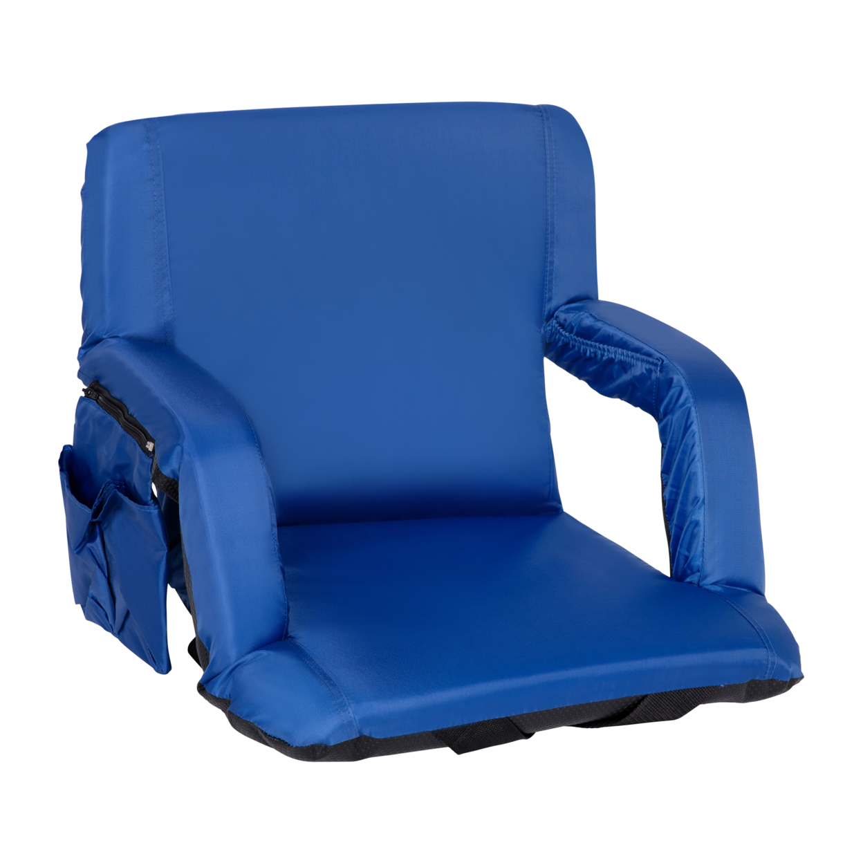 Blue Portable Lightweight Reclining Stadium Chair With Armrests, Padded Back & Seat With Dual Storage Pockets And Backpack Straps
