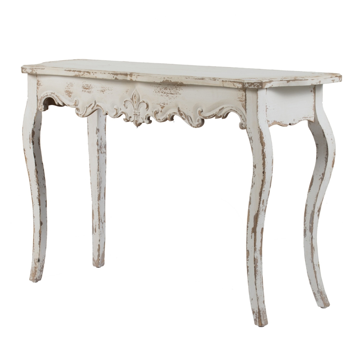 30 Inch Console Table, Fir Wood, Rectangle, Curved Legs, Distressed White, Saltoro Sherpi
