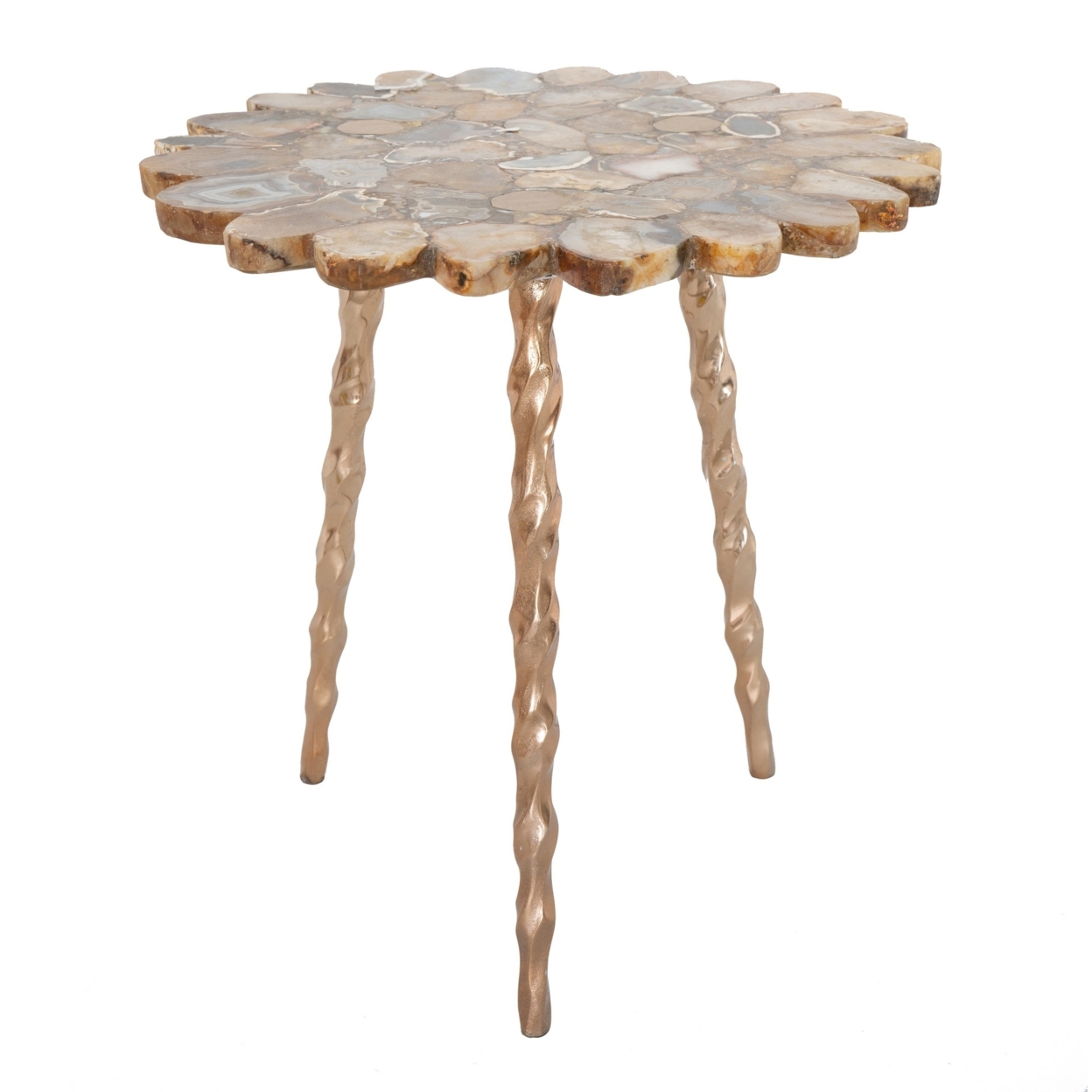 19 Inch Accent Side Table, Agate Stone Top, Metal Legs, Gold, Saltoro Sherpi