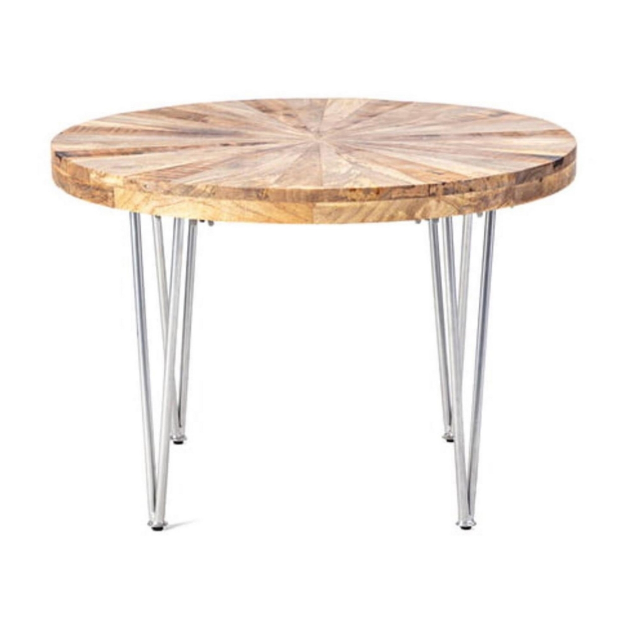 26 Inch Coffee Table, Modern, Mango Wood Top, Iron Legs, Silver, Brown- Saltoro Sherpi