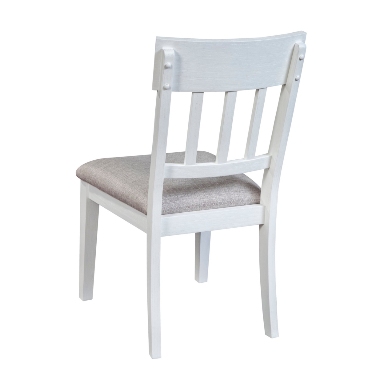 Dan 25 Inch Dining Side Chair, Slatted Back, Gray Cushion, Set Of 2, White- Saltoro Sherpi