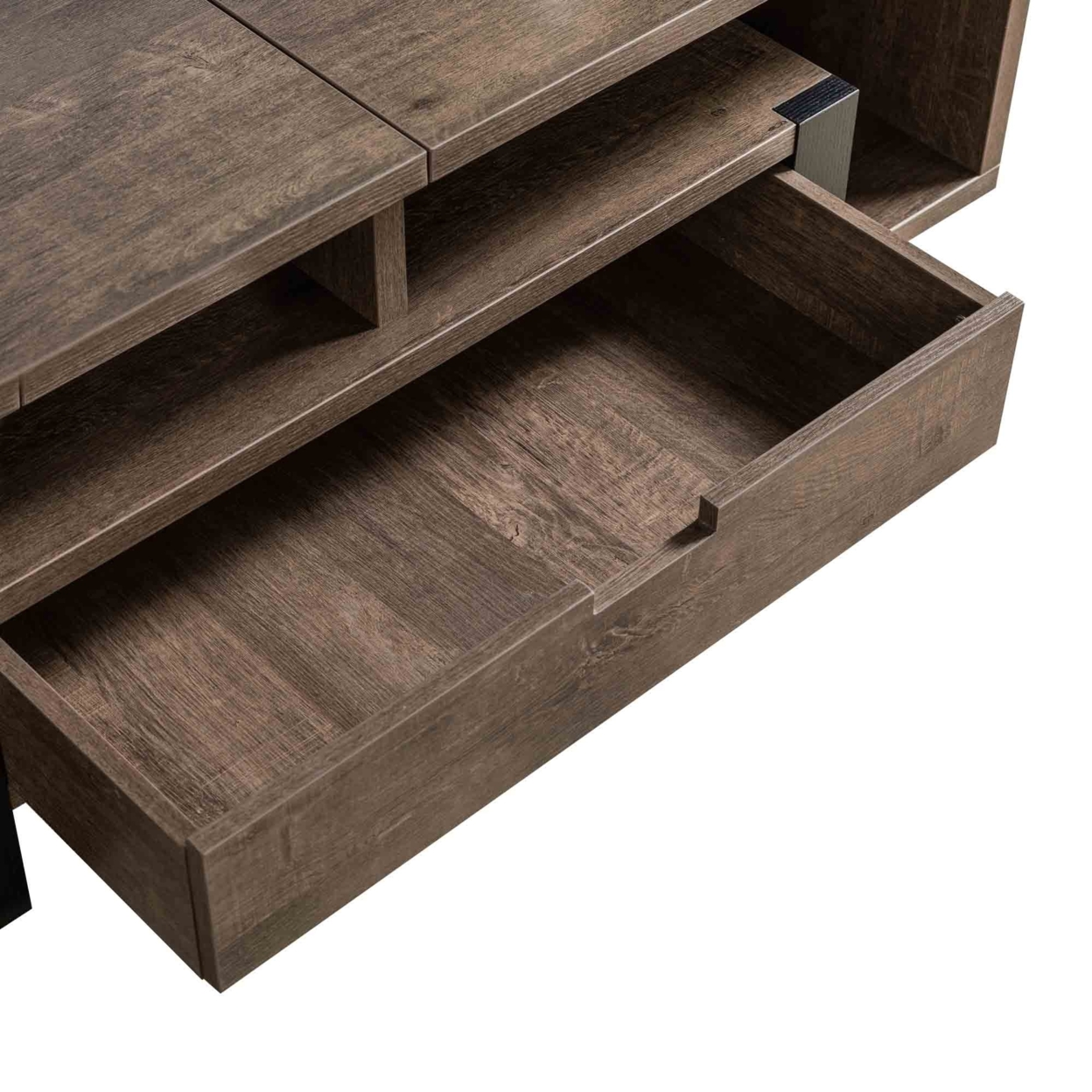 47 Inch Modern Coffee Table, 1 Drawer, 4 Shelves, Half Lift Top, Brown- Saltoro Sherpi- Saltoro Sherpi