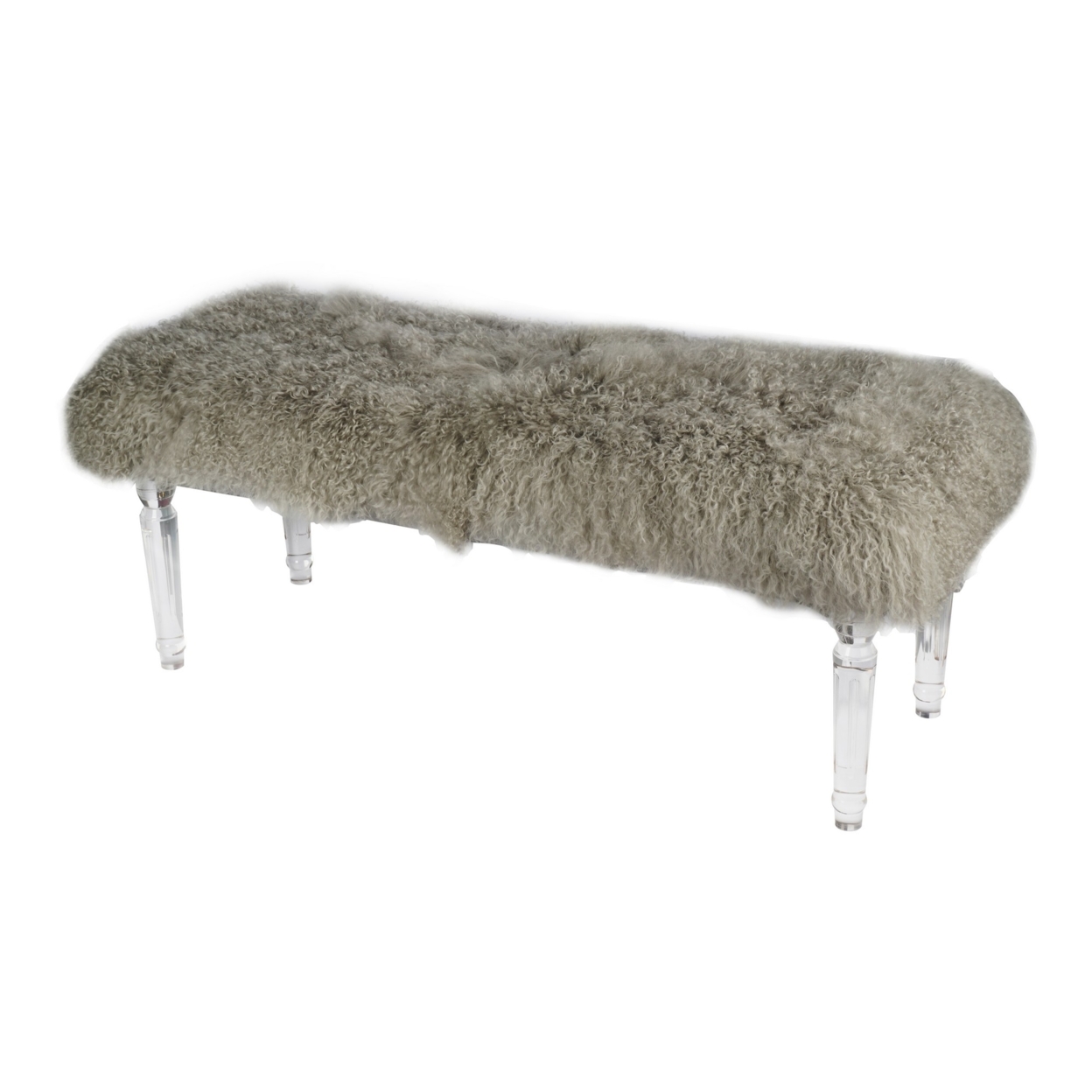 49 Inch Accent Bench, Faux Fur Seat, Clear Acrylic Legs, Smooth Rich Brown- Saltoro Sherpi