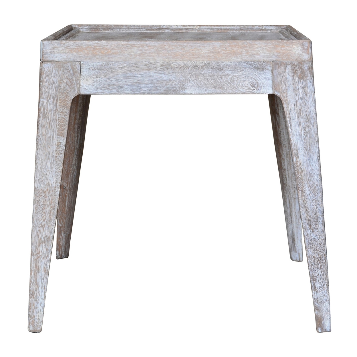 22 Inch Rustic End Table, Mango Wood, Whitewashed Weathered Finish, White, Saltoro Sherpi