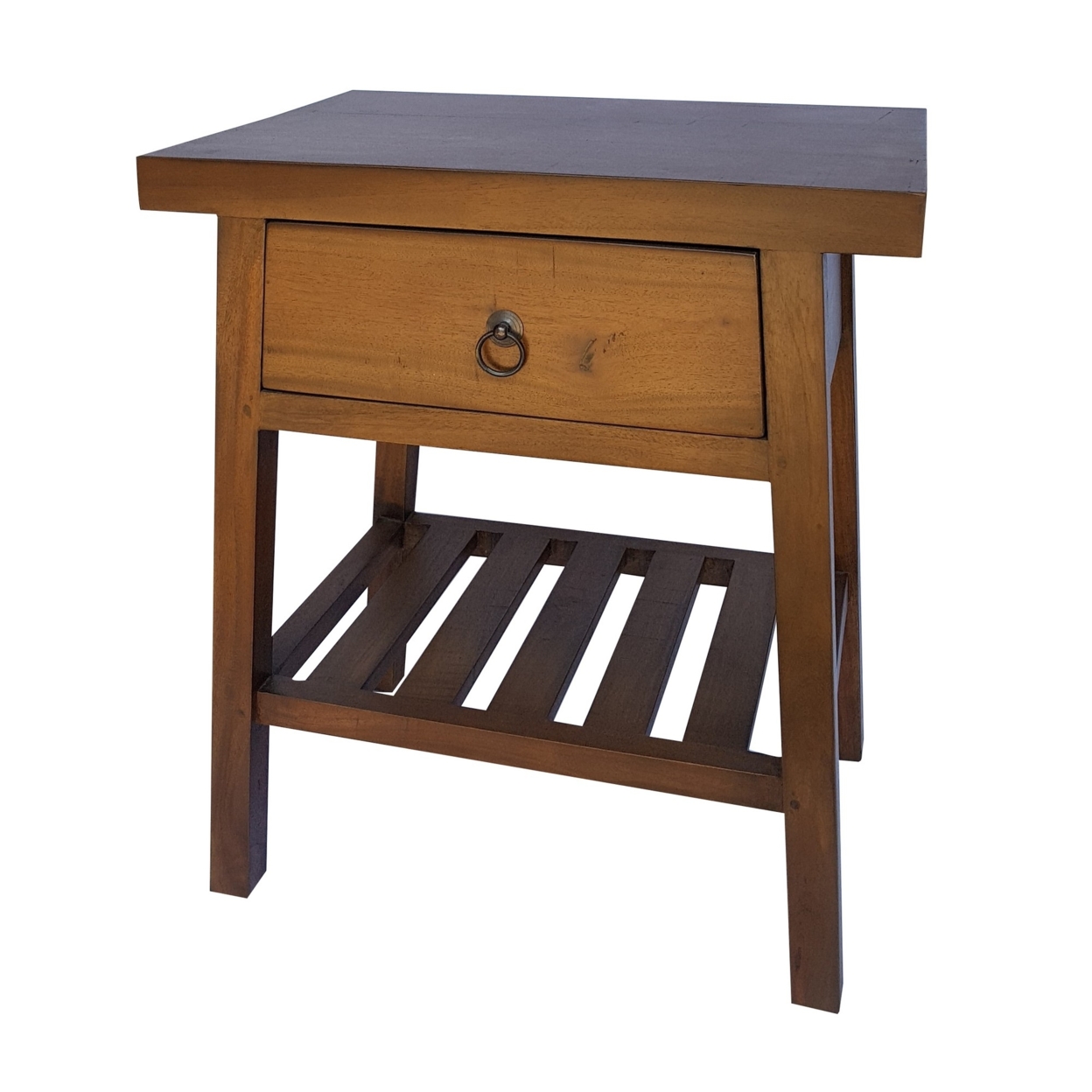 26 Inch Side Table, Classic Look, Drawer, Slatted Shelf, Modern Wood Brown, Saltoro Sherpi