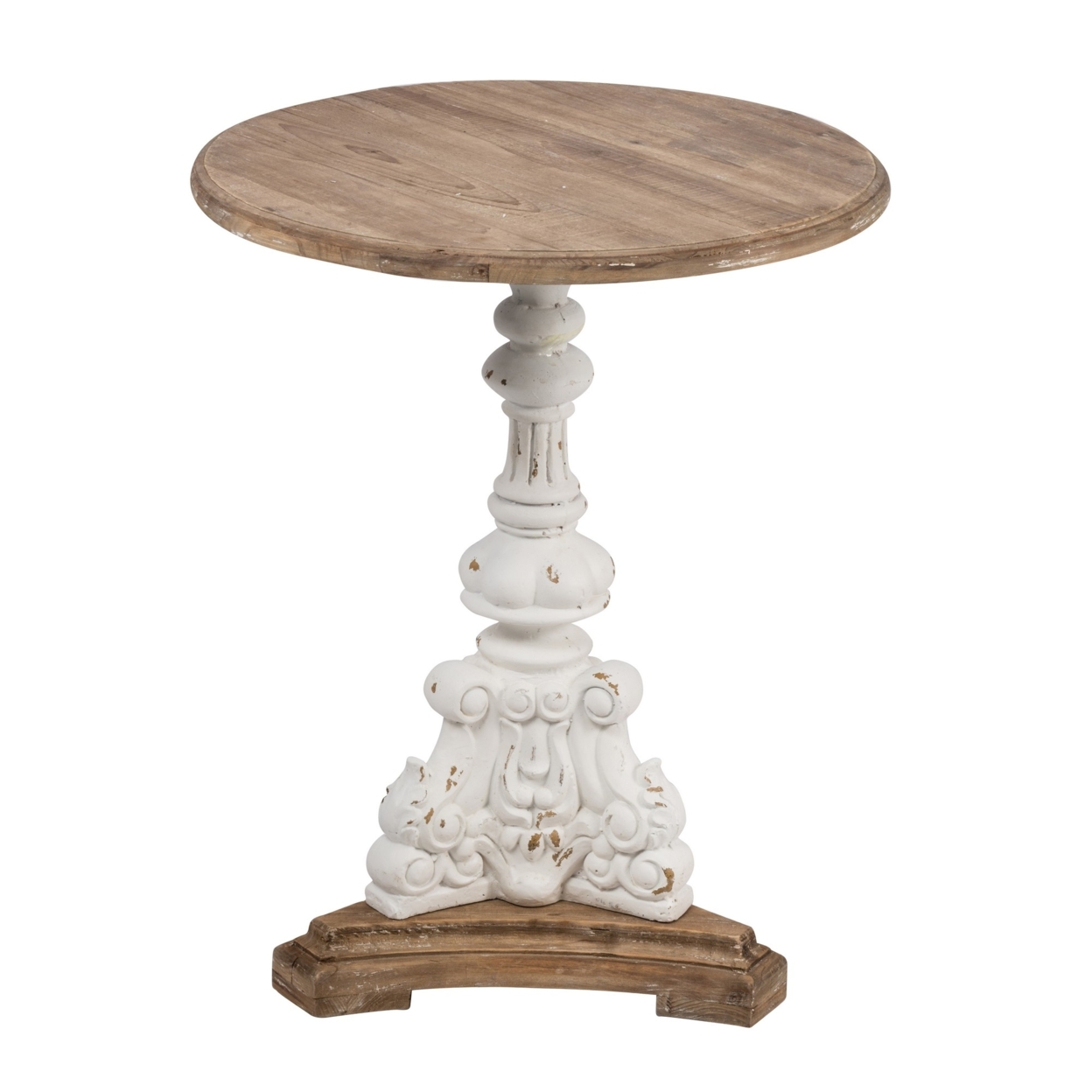 27 Inch Side End Table, Mango Wood, Round, Turned Pedestal, White, Brown, Saltoro Sherpi