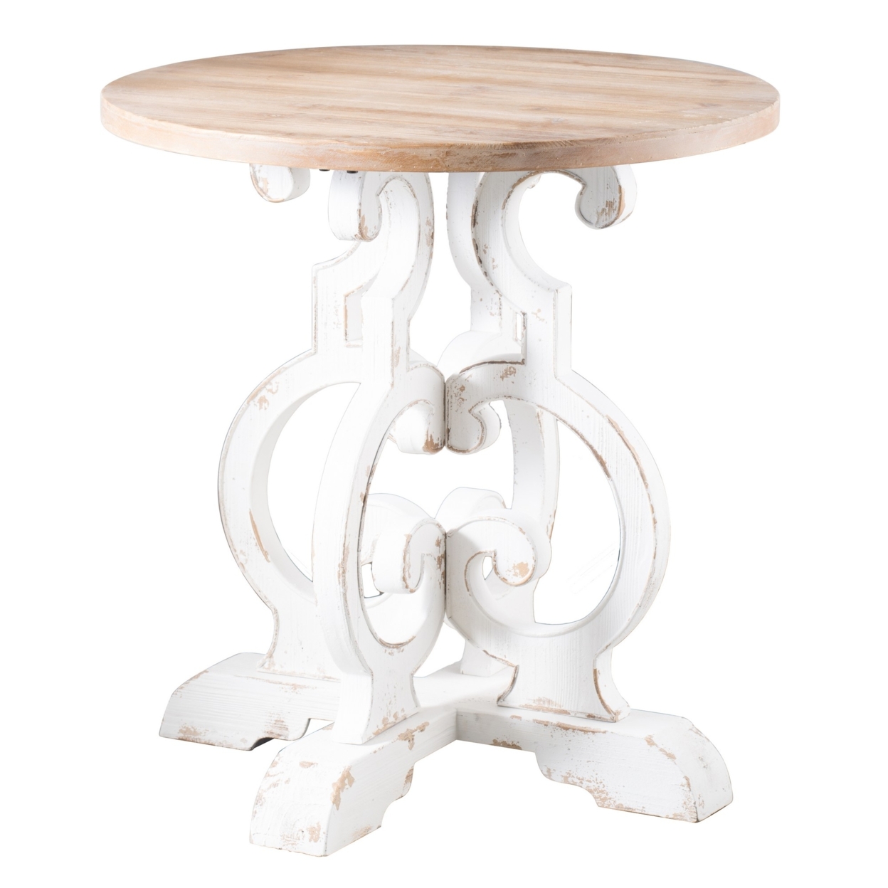 36 Inch Round Table, Classic, Sculptural Base, Wood, Modern, White, Brown, Saltoro Sherpi