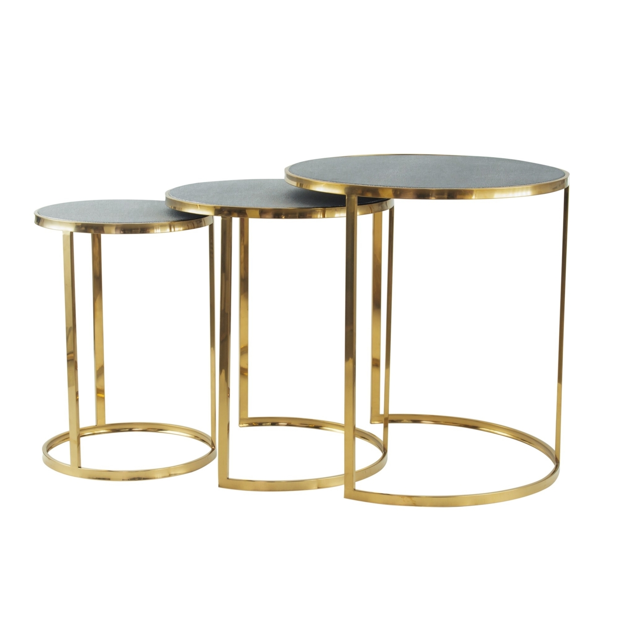 24, 22, 21 Inch Nesting Table, Gold Stainless Steel, Vegan Faux Leather Top, Saltoro Sherpi