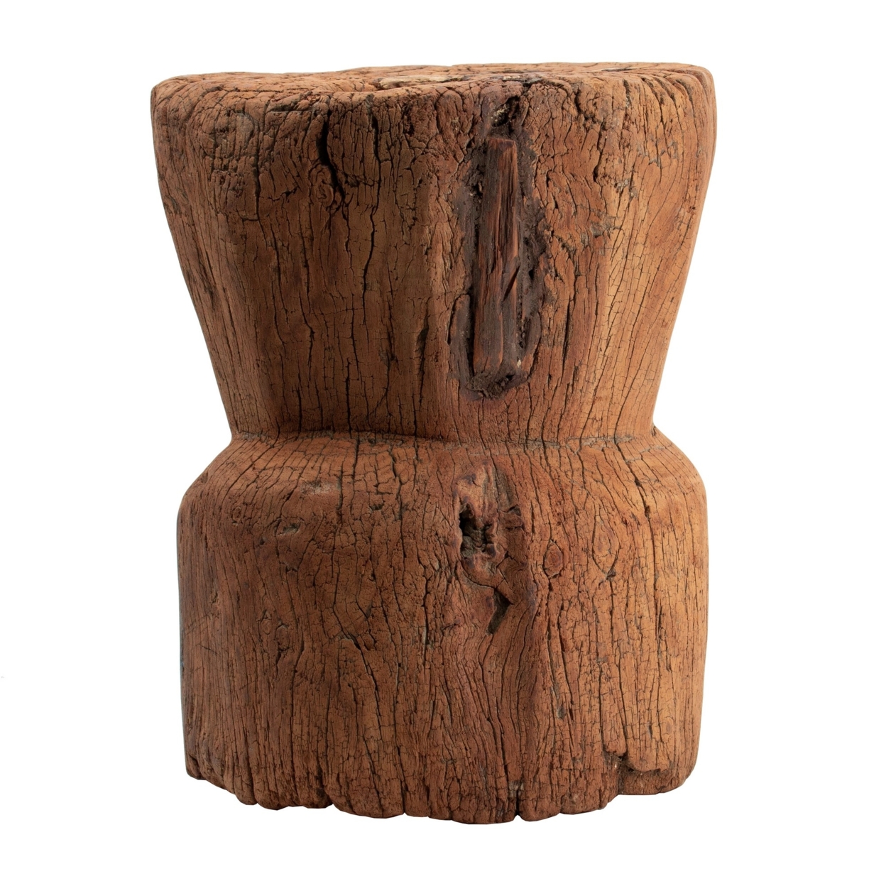 14 Inch Stool Table, Rustic Style, Tree Log Design, Distressed Wood Brown, Saltoro Sherpi
