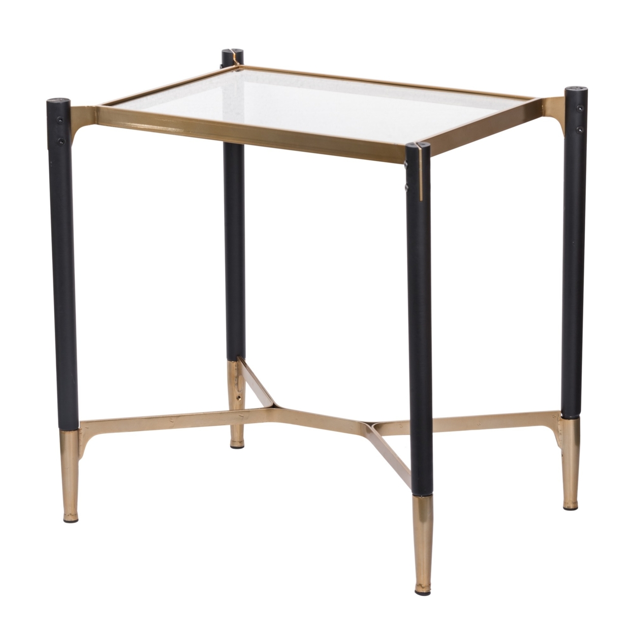 24 Inch Accent Side Table, Iron Frame, Glass Top, Modern, Gold, Black, Saltoro Sherpi