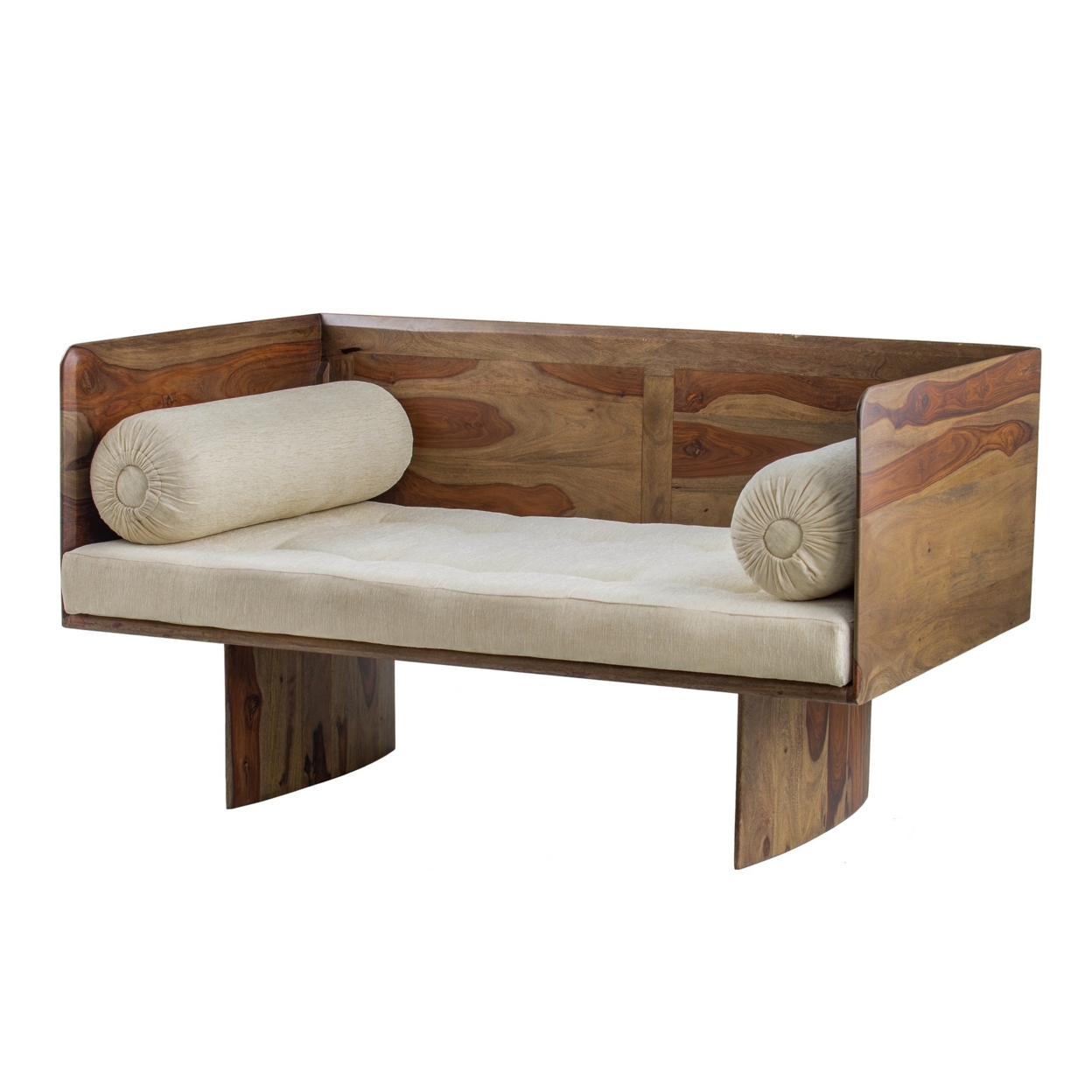 Enid 55 Inch Two Seater Sofa Bench, Modern Rustic Wood Frame, Brown, Saltoro Sherpi