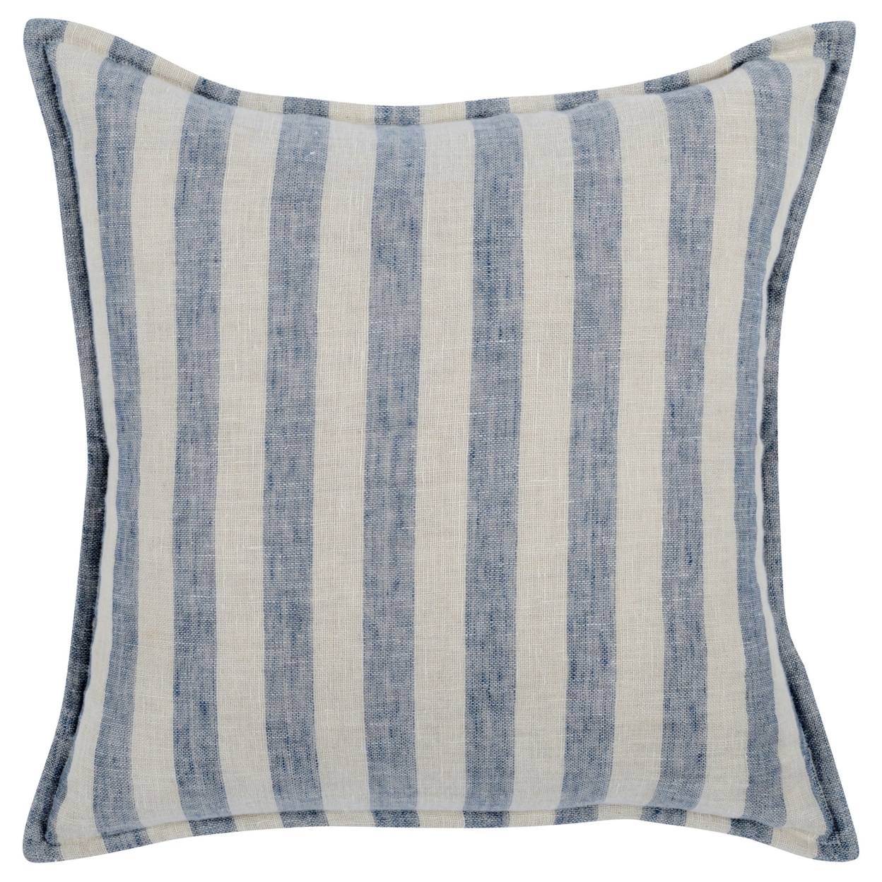 18 X 18 Throw Pillow, Linen Cover, Woven Stripes, Flanges, Blue And White, Saltoro Sherpi