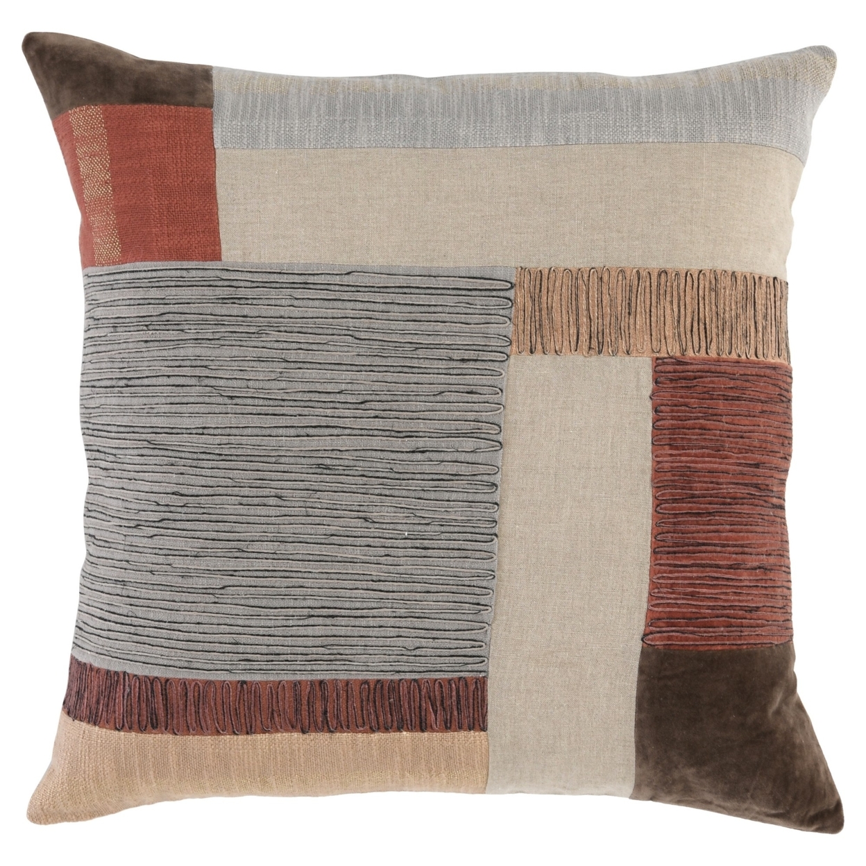 22 Inch Square Accent Throw Pillow, Modern Patchwork, Beige Multicolor, Saltoro Sherpi