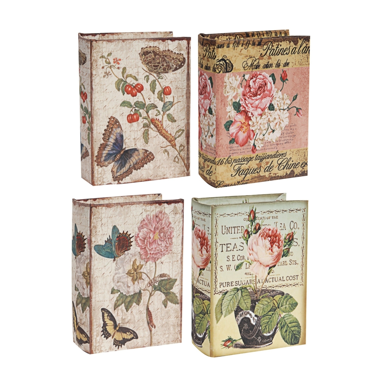 Anya Set Of 4 Artisanal Boxes For Accessories, Book Inspired Look, Floral- Saltoro Sherpi