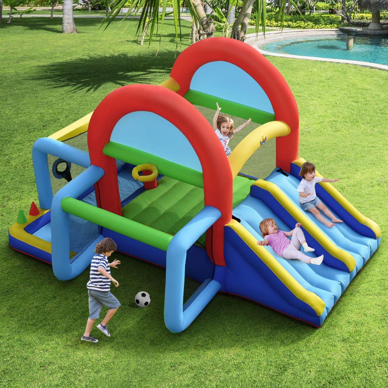 Kids Inflatable Bounce House Bouncer Castle W/ Double Slides Without Blower