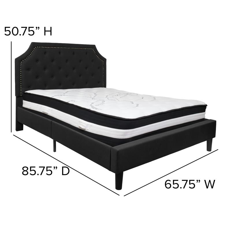 Brighton Queen Size Tufted Upholstered Platform Bed In Black Fabric With Pocket Spring Mattress