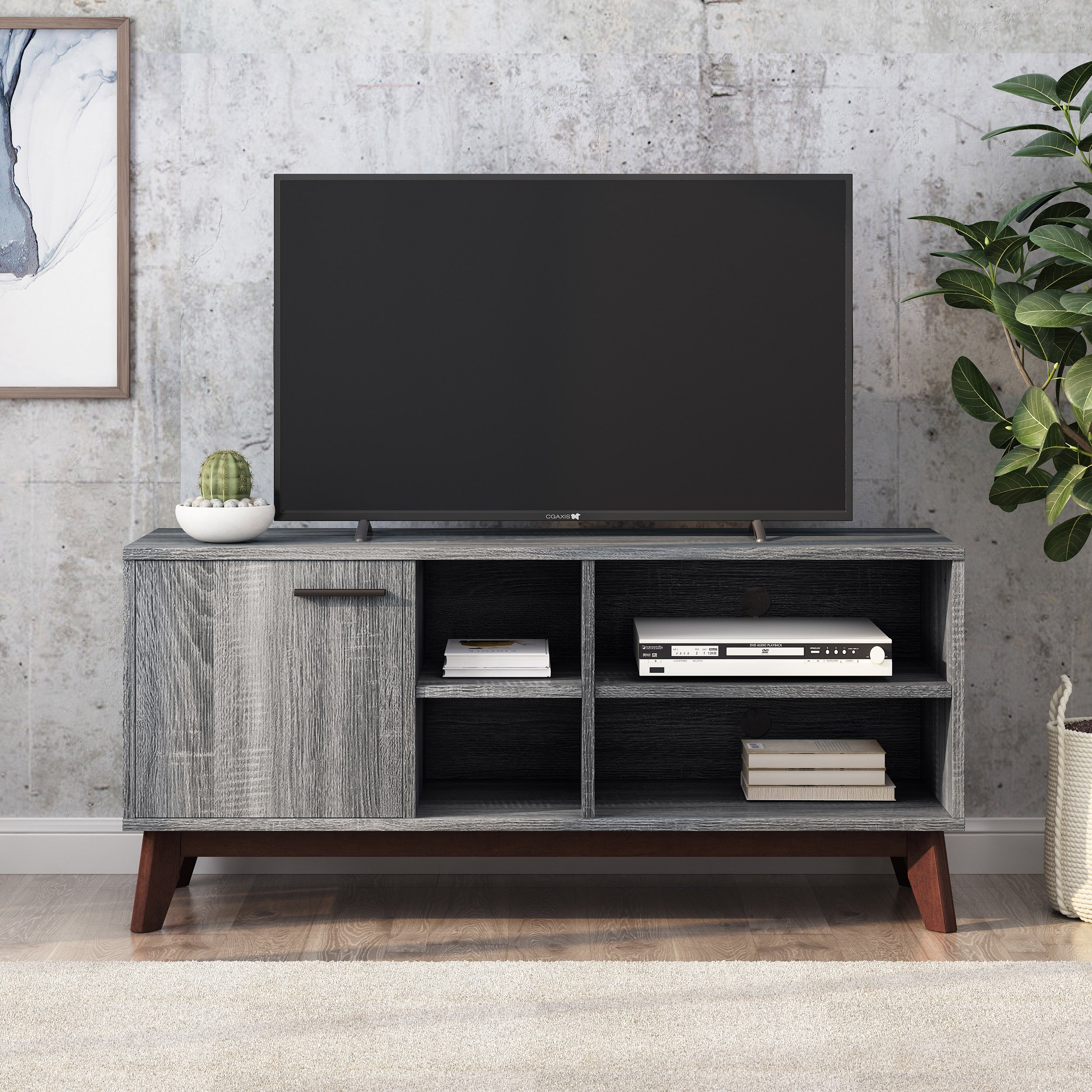 Deschutes Mid-Century Modern TV Stand With Storage - Sonoma Grey Oak/wenge
