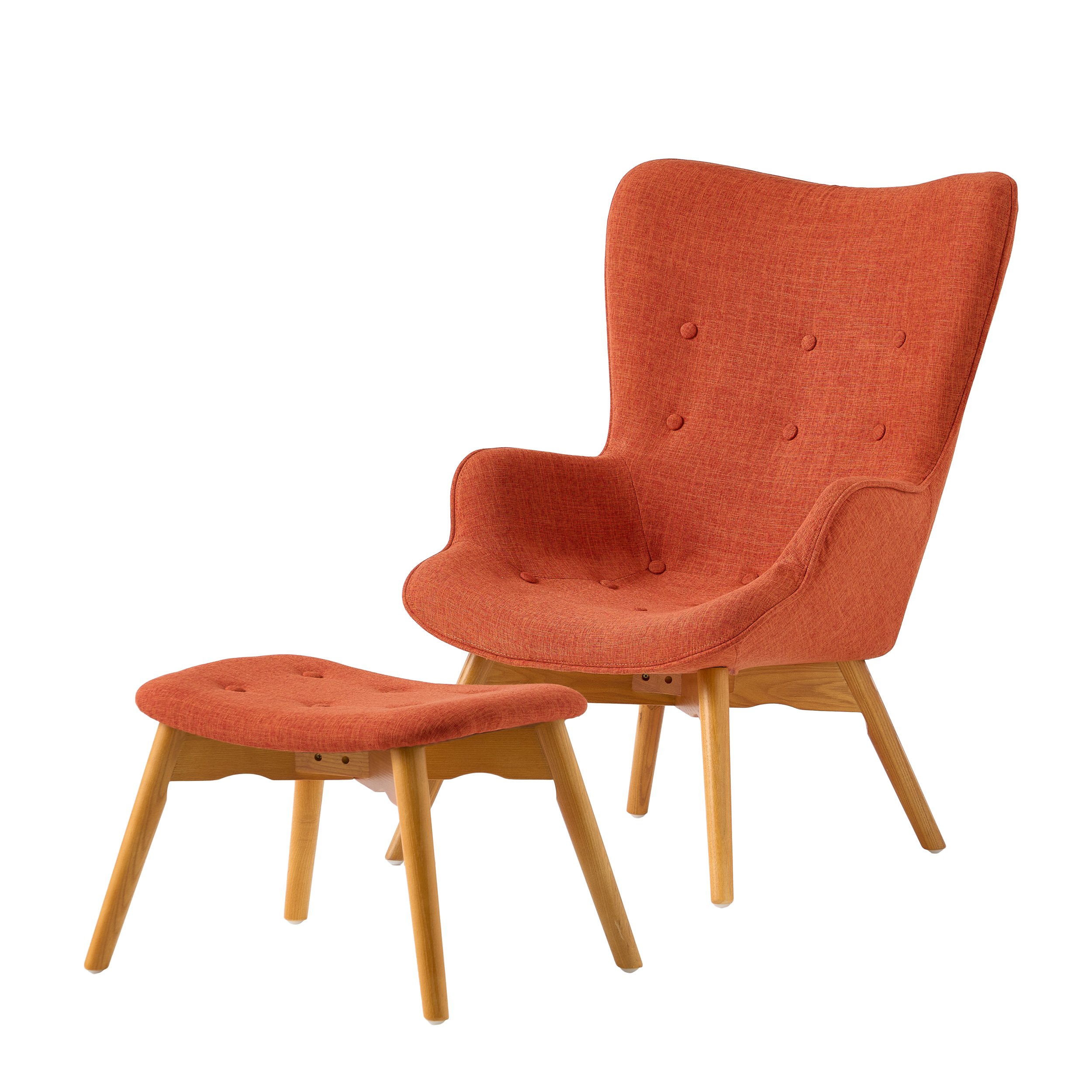 Acantha Fabric Contour Chair With Footstool Set - Orange