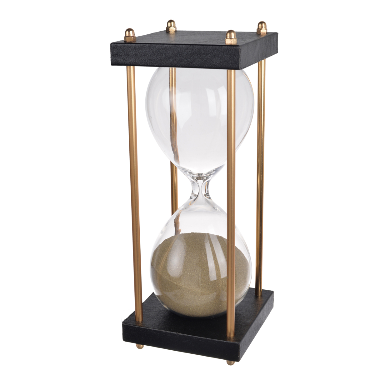 Doug Inch 60 Minute Sand Hourglass With Modern Frame Included, Black, Brown- Saltoro Sherpi