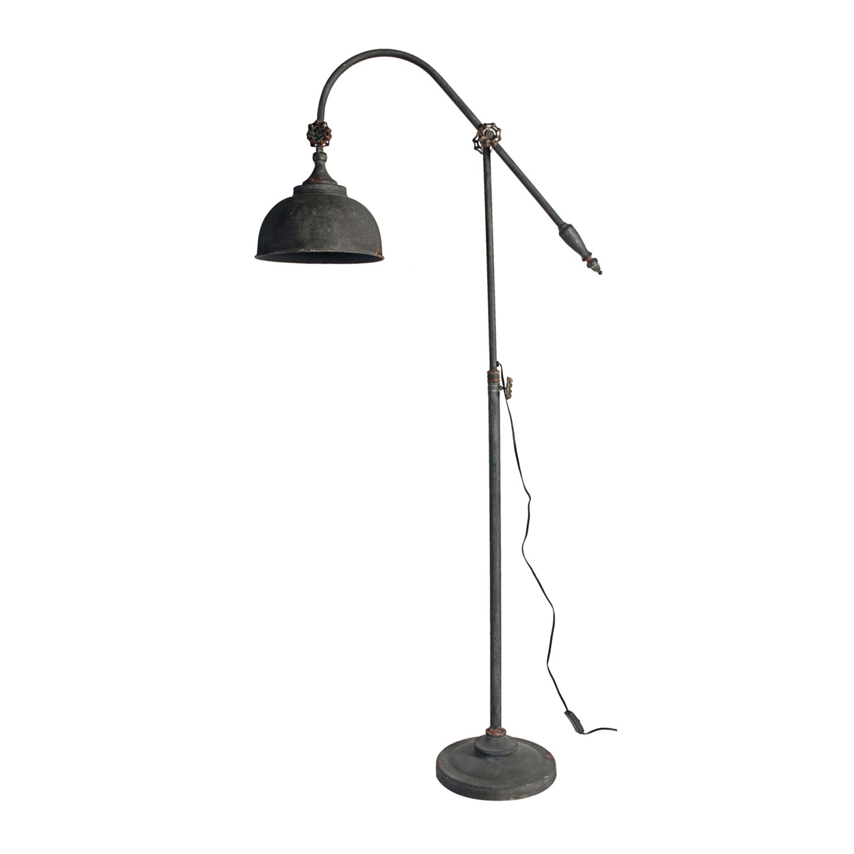 67 Inch Iron Floor Lamp, Adjustable Length Arm, Industrial Antique Black- Saltoro Sherpi