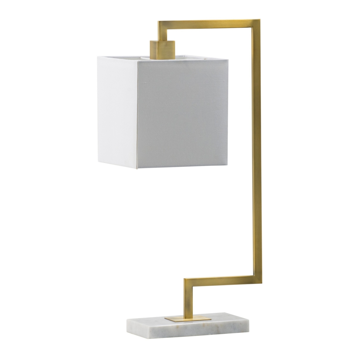 25 Inch Modern Geometric Table Lamp, Square Shade, White Marble Base, Gold, Saltoro Sherpi