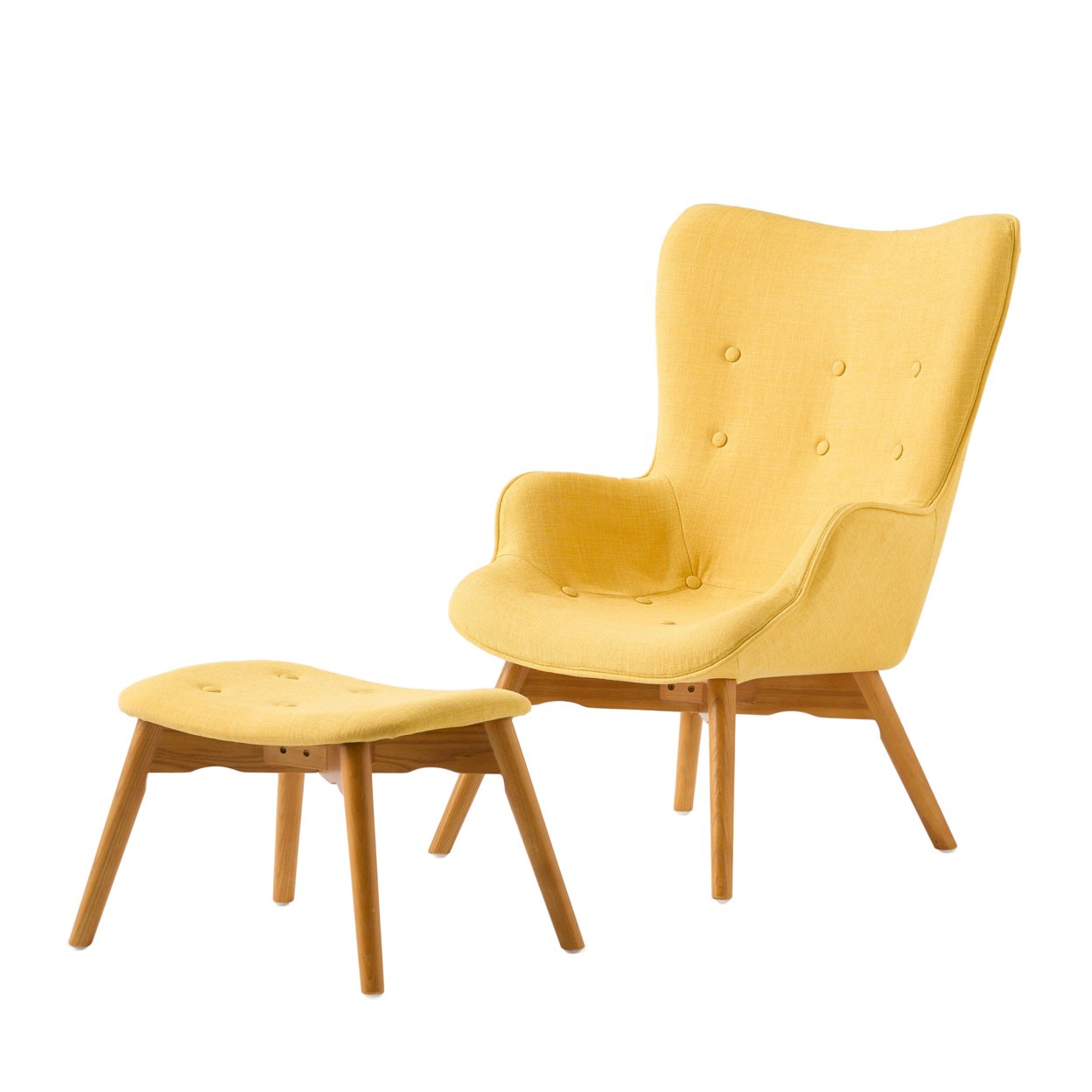 Acantha Fabric Contour Chair With Footstool Set - Yellow