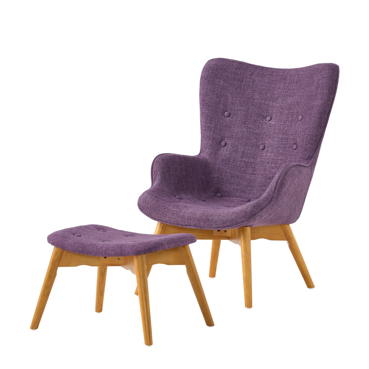 Acantha Fabric Contour Chair With Footstool Set - Purple