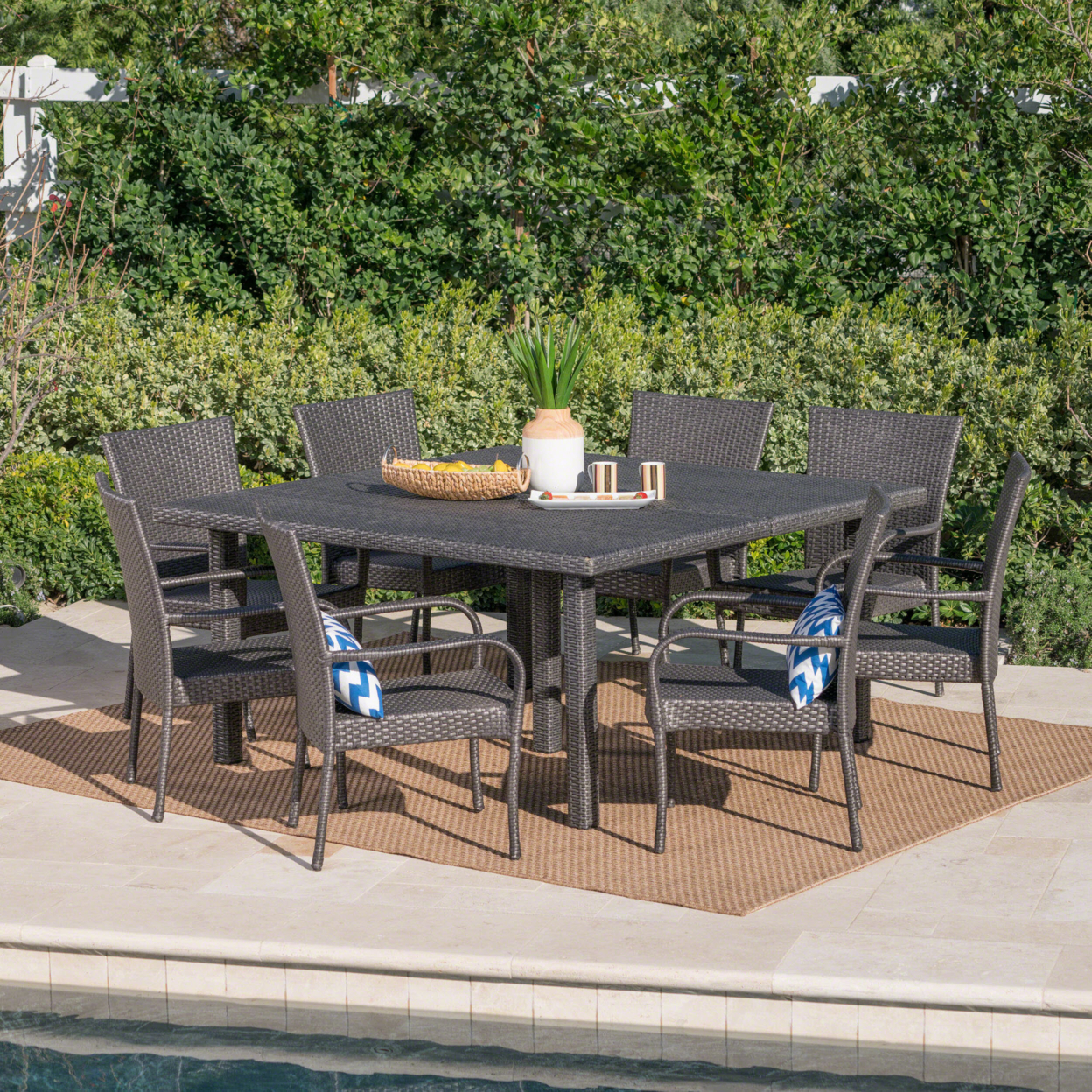 Fern Outdoor 9 Piece Stacking Wicker Square Dining Set - Gray