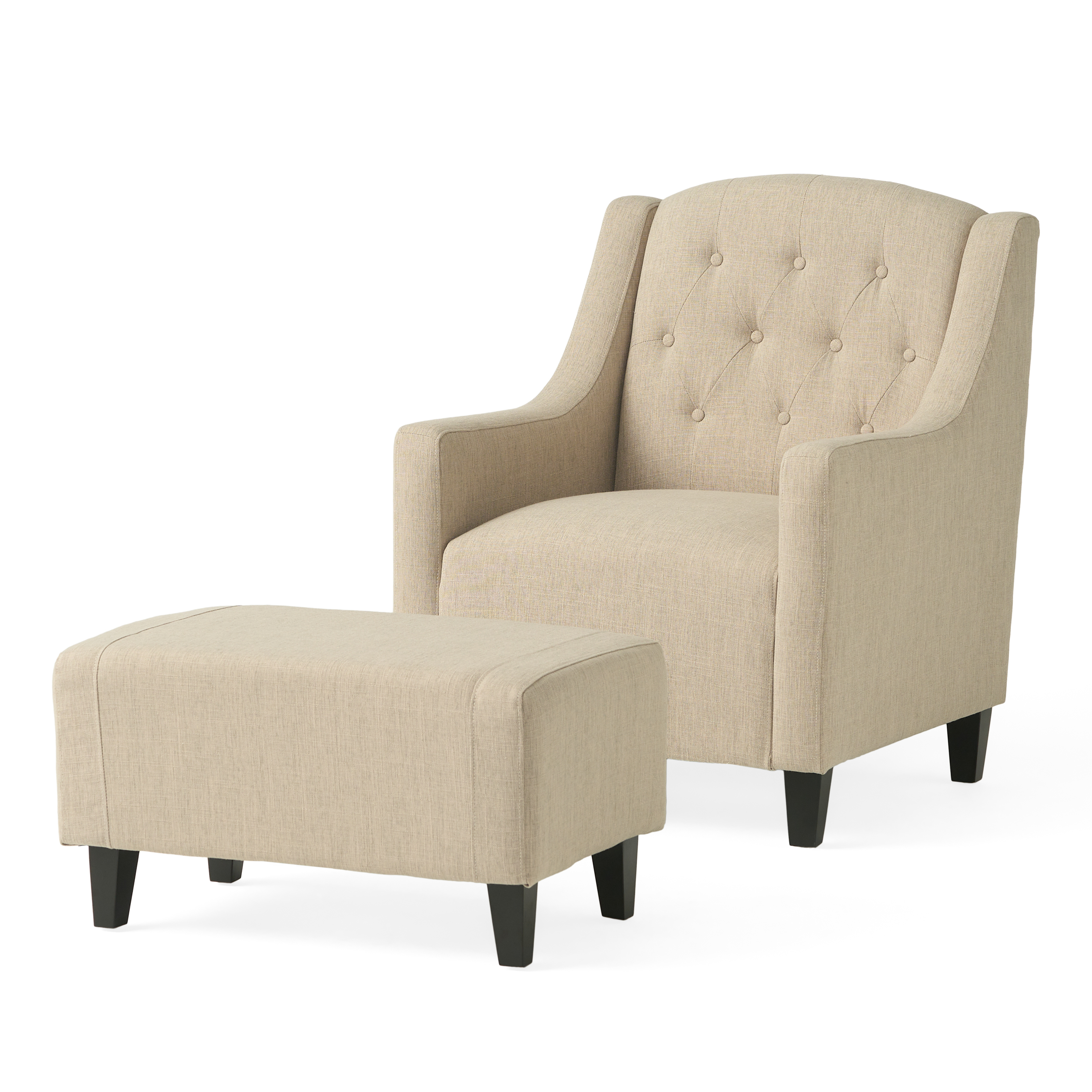 Empierre Fabric Club Chair And Ottoman - Beige