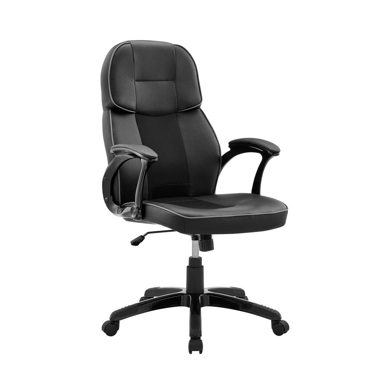 Vic 26 Inch Ergonomic Gaming Office Chair, Gray Welt Corded Edges, Black-Saltoro Sherpi