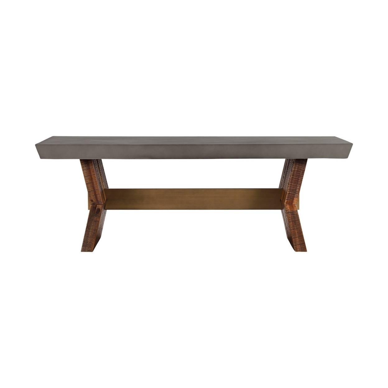 Miri 50 Inch Rustic Wood Rectangular Coffee Table, Concrete Tabletop, Brown-Saltoro Sherpi