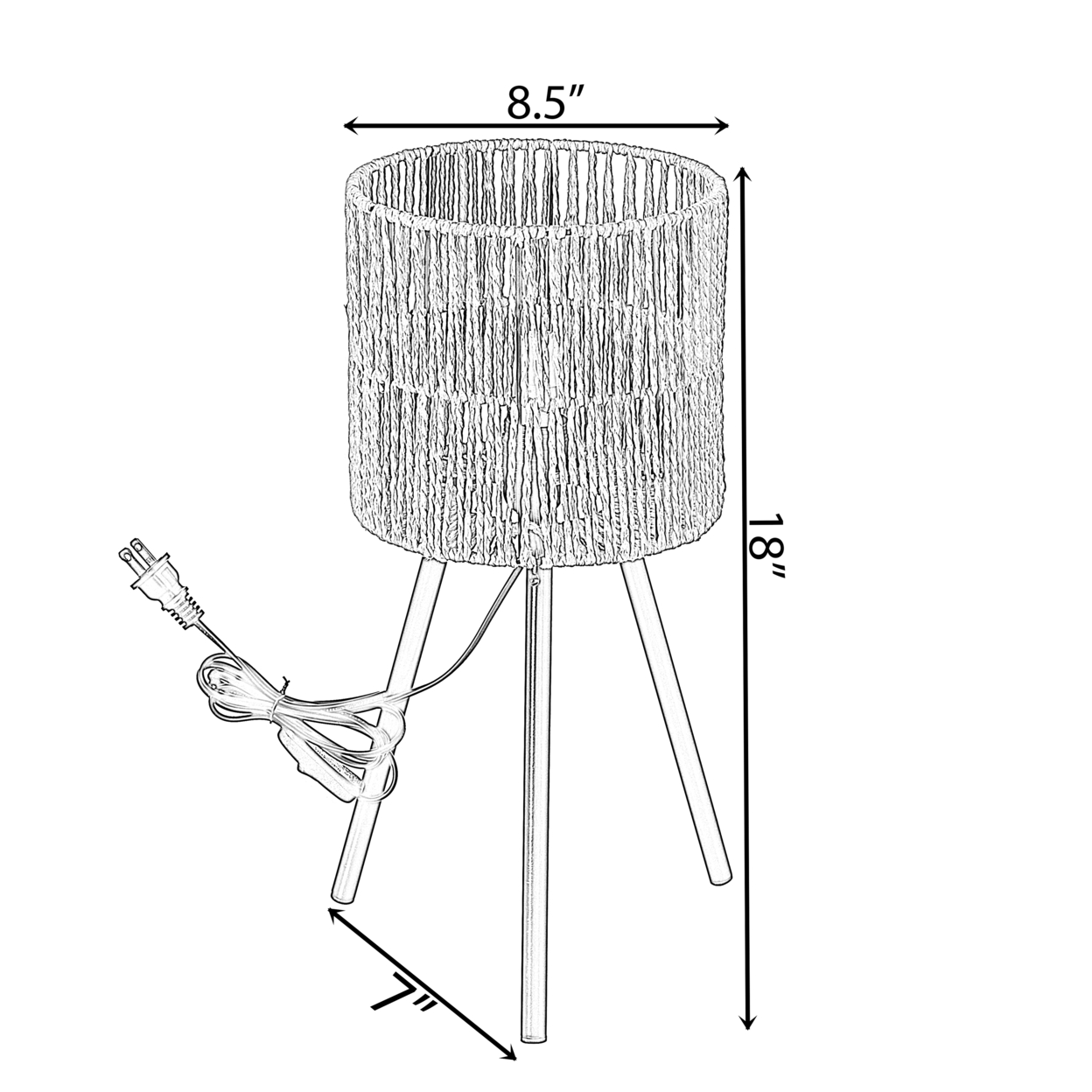 Woven Designed Bamboo Tripod Floor Lamp With Plug In Cord On And Off Switch