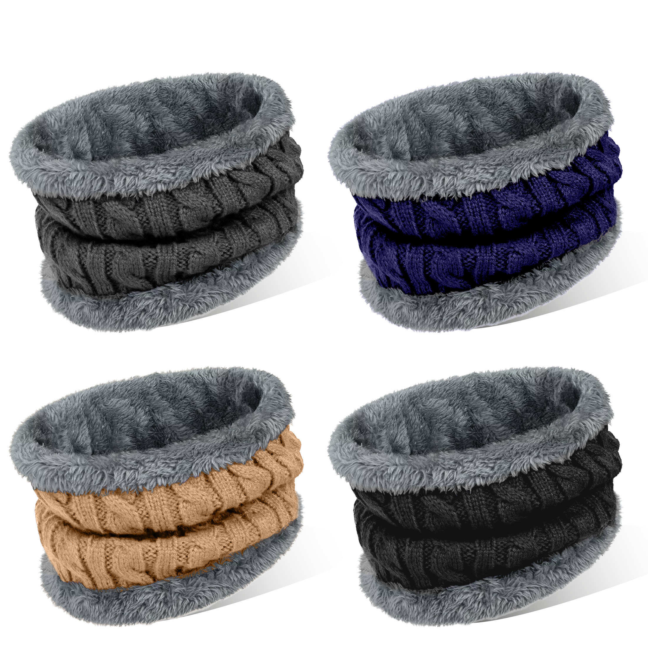 3-Pack: Winter Scarf Cold Weather Neck Warmer Knit Ski Cable