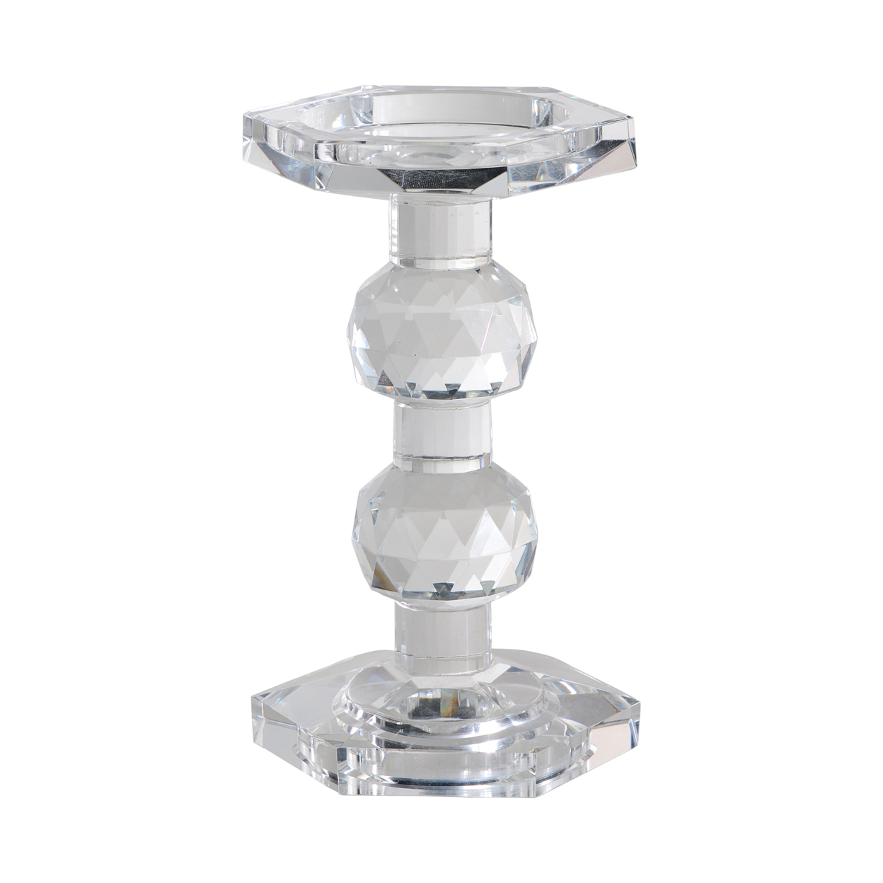 7 Inch Candle Holder, Crystal Glass Solid Turned Pillar, Clear- Saltoro Sherpi