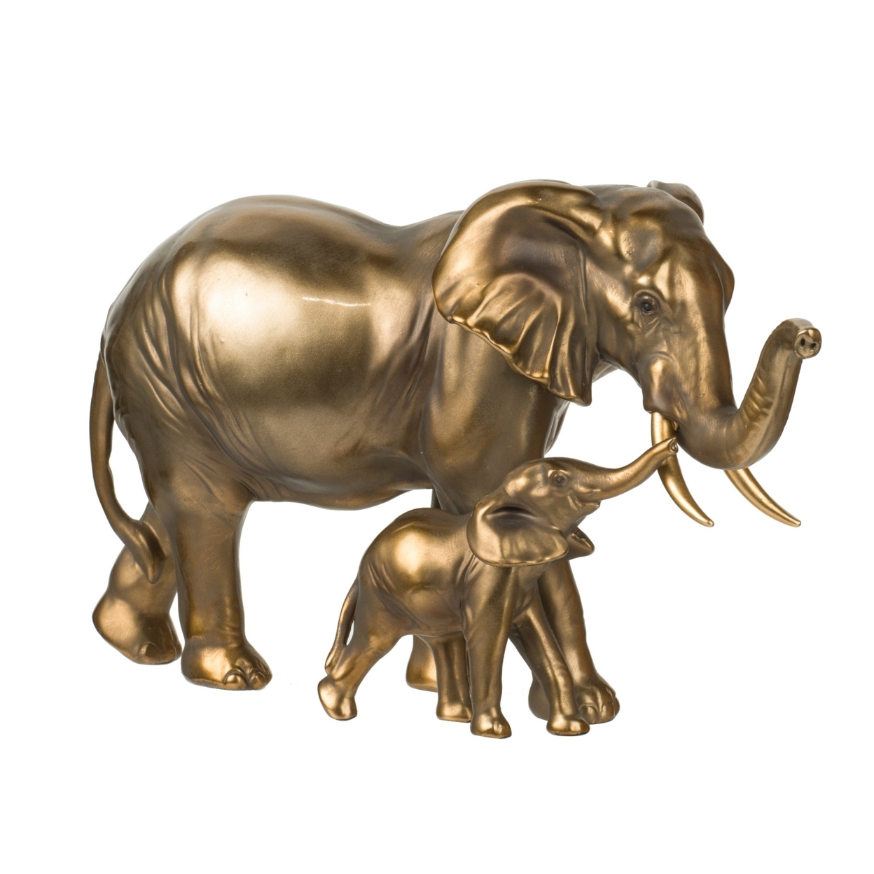 Don 12 Inch Elephant And Baby Statuette, Table Accent Decor, Gold Polyresin- Saltoro Sherpi