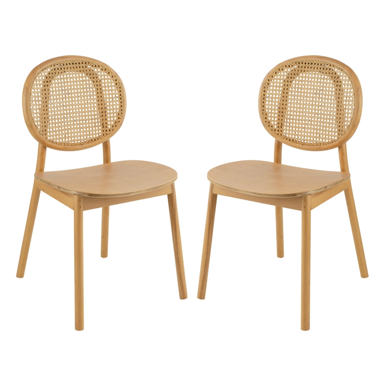 Ada 24 Inch Dining Chair, Cane Rattan Back, Beech Wood, Set Of 2, Natural, Saltoro Sherpi