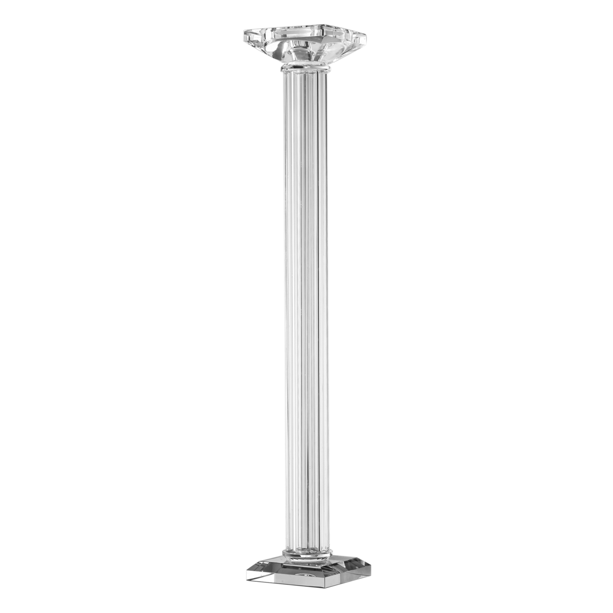 22 Inch Candlestick Holder, Clean Lined, Square Base, Glass, Modern, Clear, Saltoro Sherpi