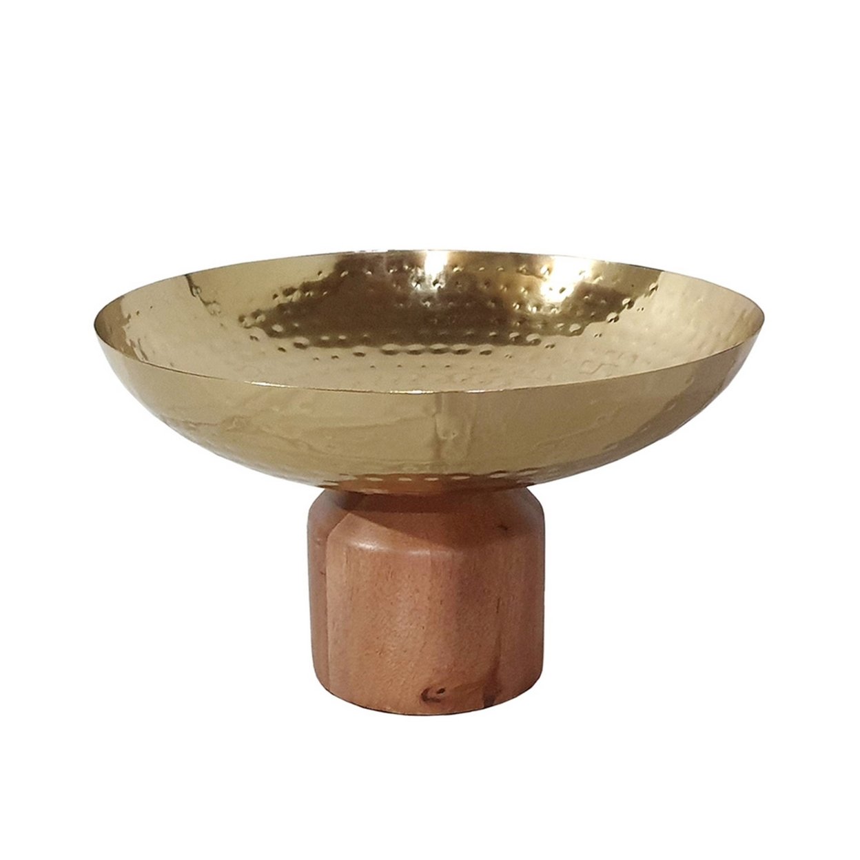 Roe 12 Inch Large Acacia Wood Table Bowl, Steel, Decorative, Gold And Brown- Saltoro Sherpi