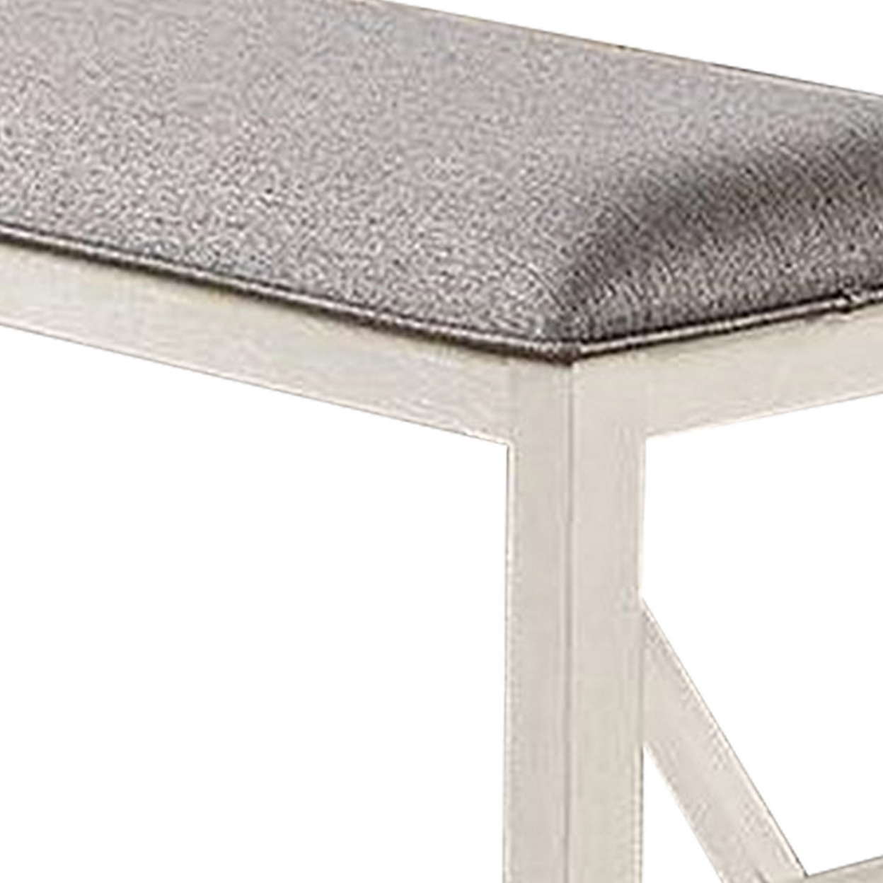 Lexi 50 Inch Dining Bench, Fabric Padded Seat, Rubberwood, Gray And White- Saltoro Sherpi